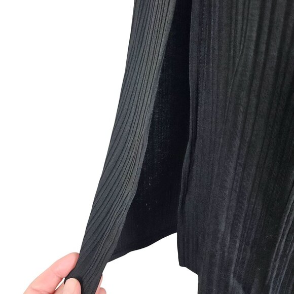 Womens Black Longline Open Front Cardigan Ribbed Texture & Pockets Size M Casual - Picture 8 of 11